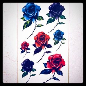 TEMPORARY PINK BLUE PURPLE ROSE TATTOOS 🌹